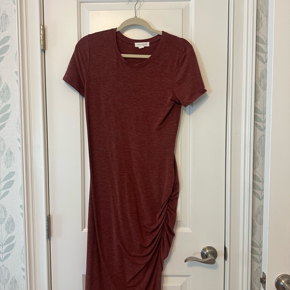 Treasure & Bond Red Asymmetrical Ruched Midi Dress